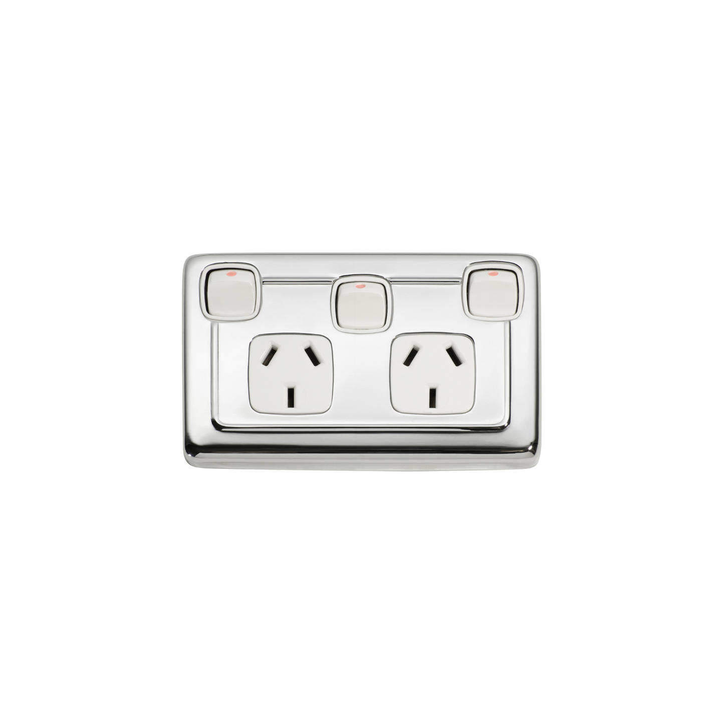 Double Power Point with Extra Switch Polished Chrome/White