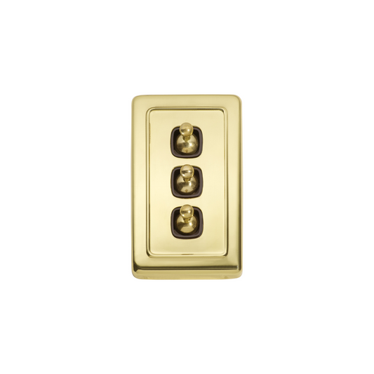 Switch - Toggle 3 Gang Polished Brass/Brown