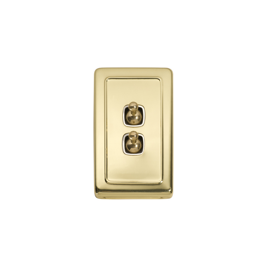 Switch - Toggle 2 Gang Polished Brass/White