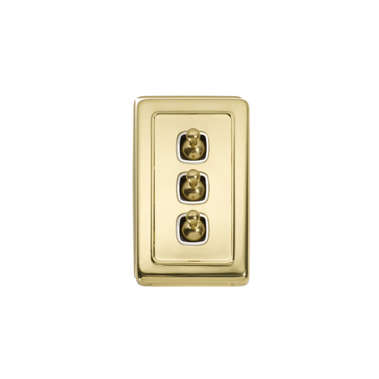 Switch - Toggle 3 Gang Polished Brass/White