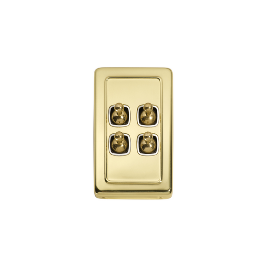 Switch - Toggle 4 Gang Polished Brass/White
