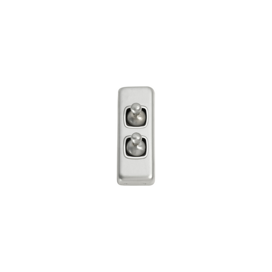 Switch - Architrave - Toggle 2 Gang Satin Chrome/White