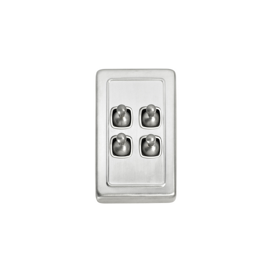 Switch - Toggle 4 Gang Satin Chrome/White