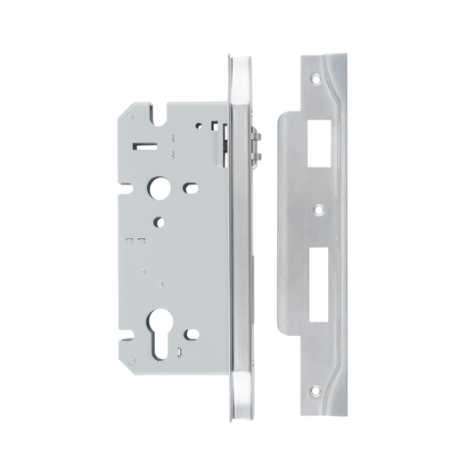 Euro Roller Lock Rebated Brushed Chrome 60mm