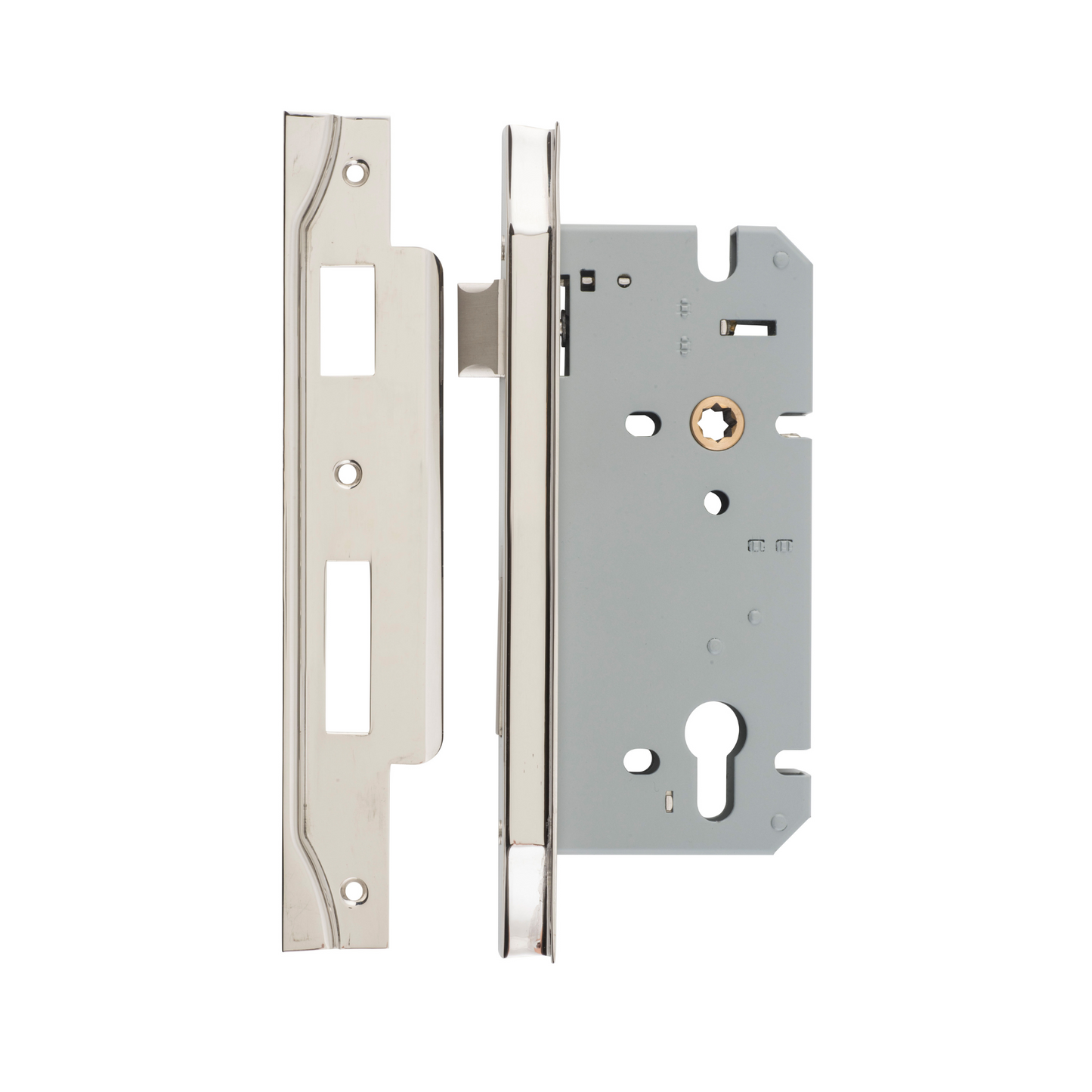 85mm Euro Lock Rebated Polished Nickel 60mm