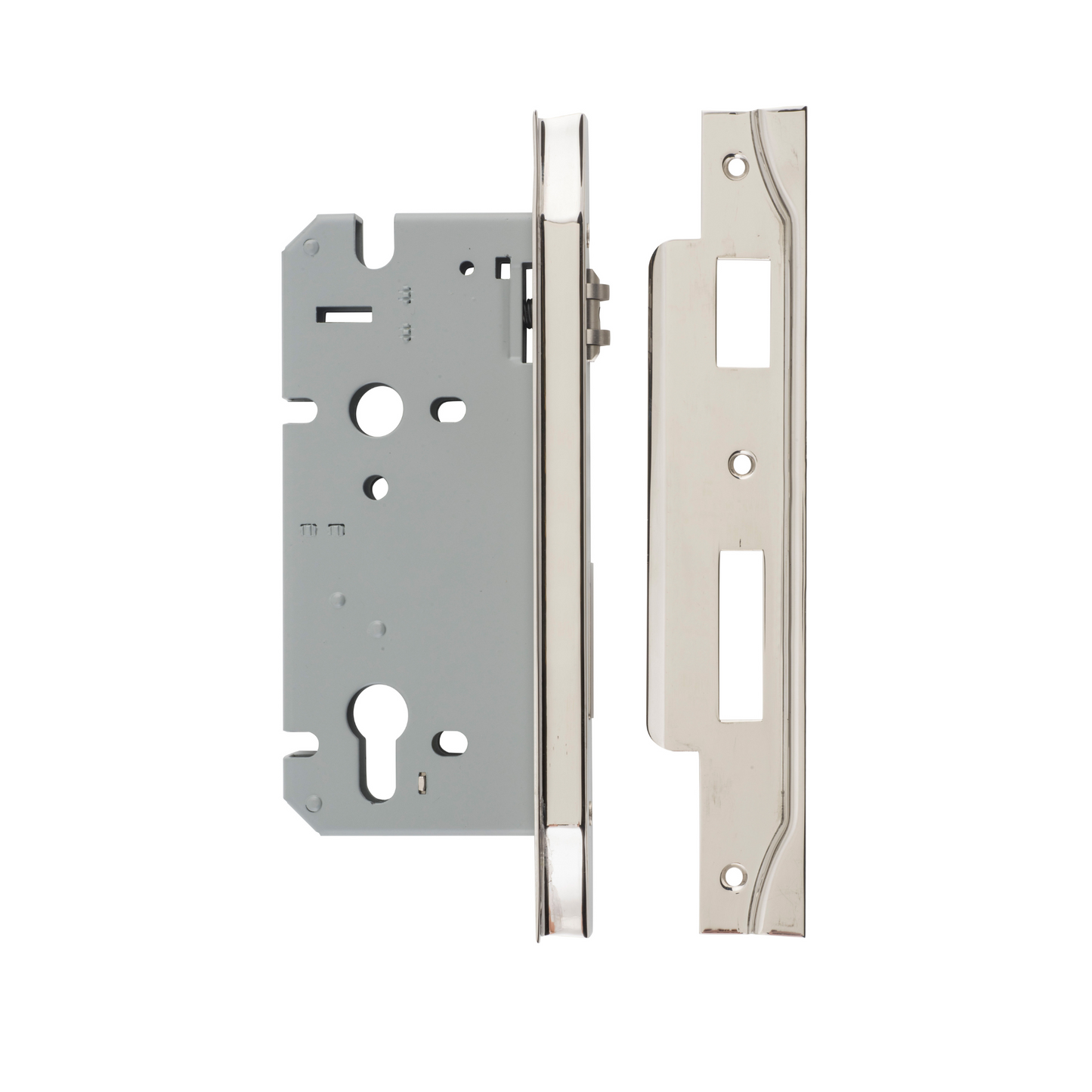 Euro Roller Lock Rebated Polished Nickel 60mm
