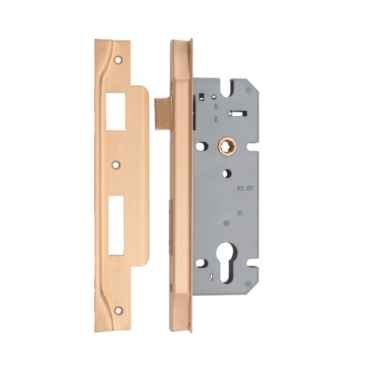 85mm Euro Lock Rebated Brushed Brass 45mm