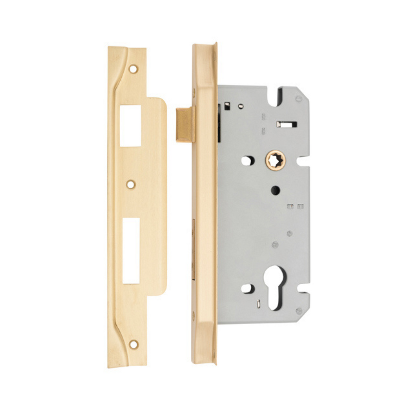 85mm Euro Lock Rebated Brushed Brass 60mm
