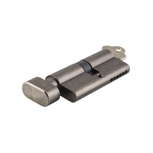 Euro Cylinder Key/Thumb Turn Distressed/Rumbled Nickel 65mm