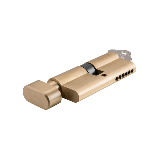 Euro Cylinder Key/Thumb Turn Brushed/Satin Brass 65mm
