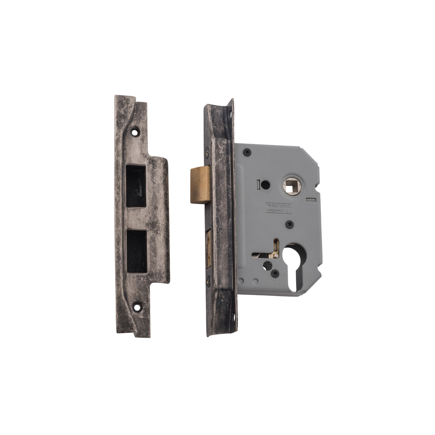 Rebated Euro Mortice Lock Rumbled Nickel 57mm