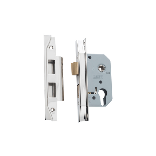 Rebated Euro Mortice Lock Polished Nickel 46mm