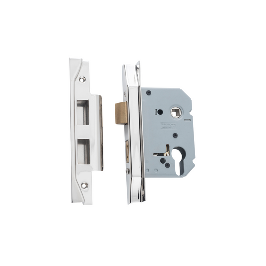 Rebated Euro Mortice Lock Polished Nickel 57mm