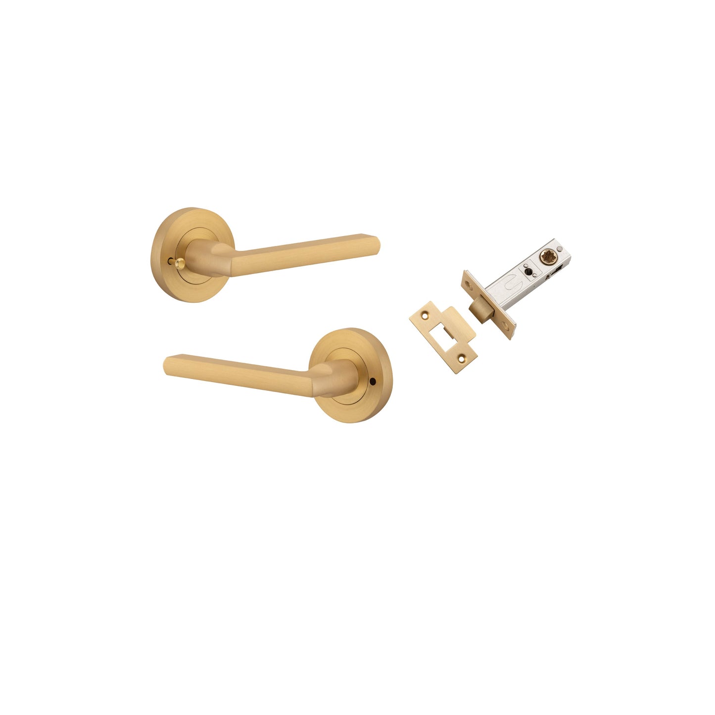 Baltimore Lever on Rose Brushed Brass Inbuilt Privacy Kit