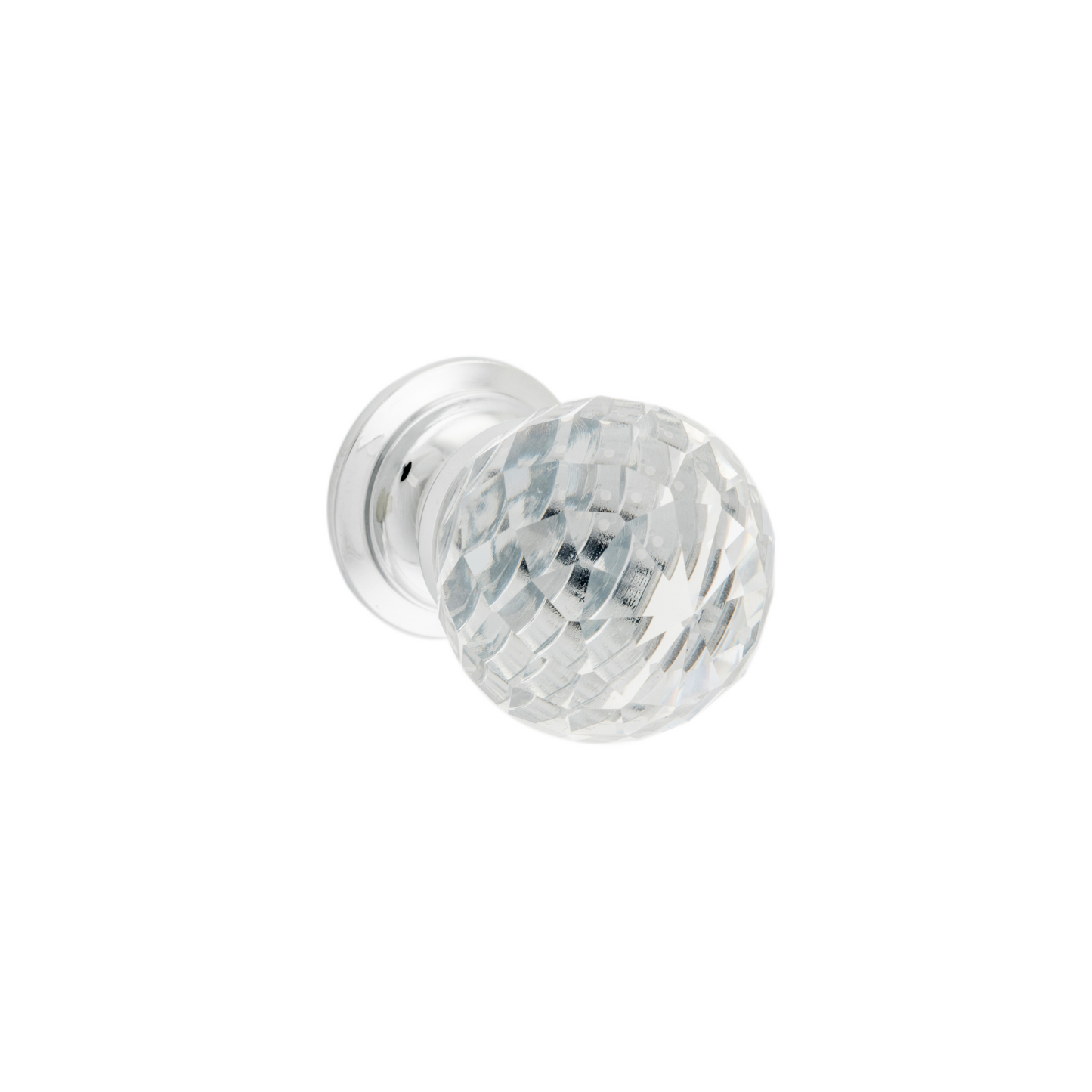 Glass Knob Clear Diamond Polished Chrome 30mm
