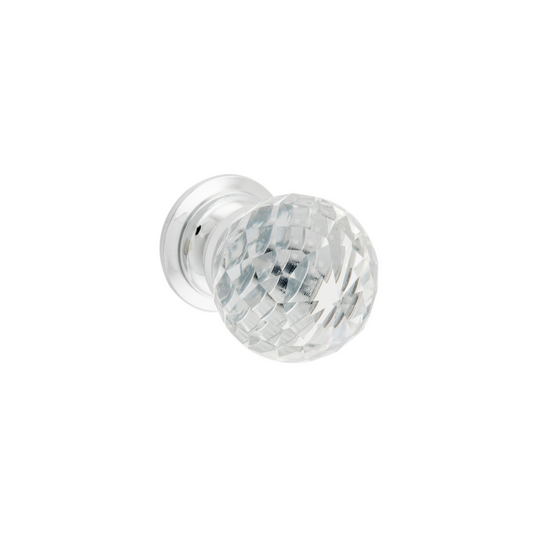 Glass Knob Clear Diamond Polished Chrome 30mm