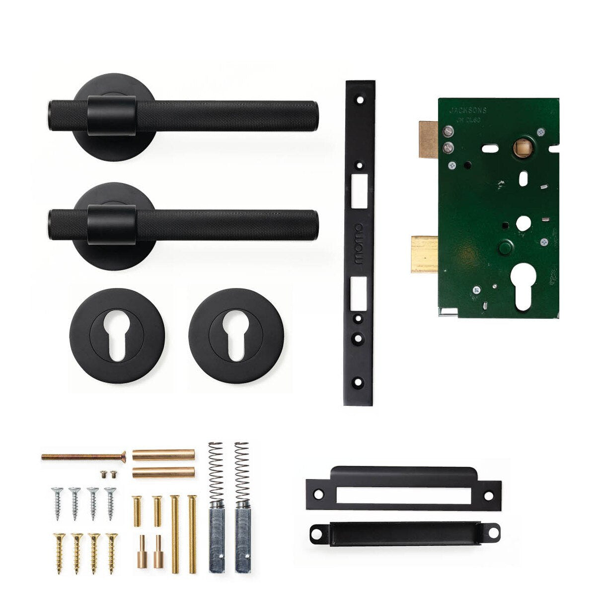 Belgravia Knurled Lever Mortice Entrance Set Matt Black