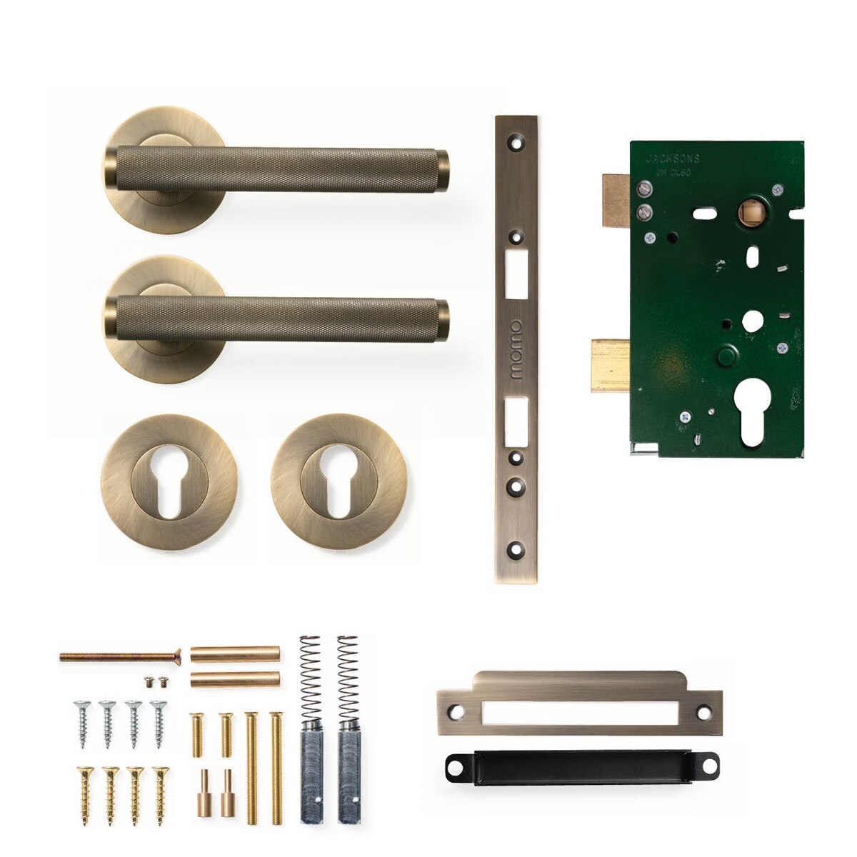Bellevue Knurled Lever Mortice Entrance Set Dark Brushed Brass