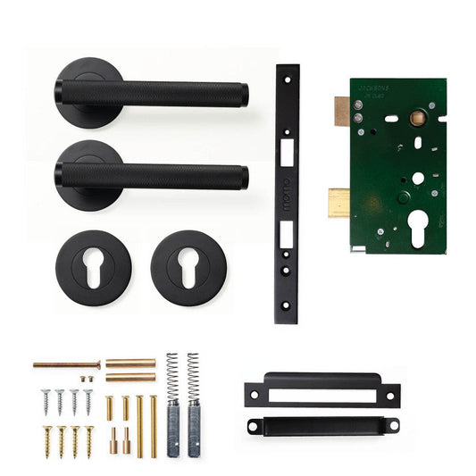 Bellevue Knurled Lever Mortice Entrance Set Matt Black