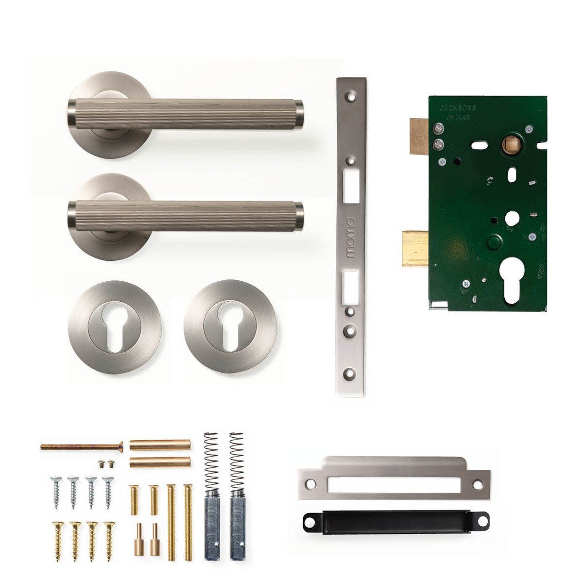 Bellevue Lined Lever Mortice Entrance Set Dull Brushed Nickel