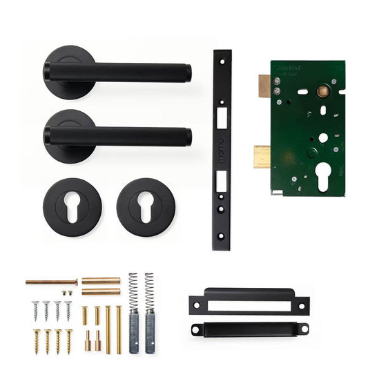Bellevue Lined Lever Mortice Entrance Set Matt Black