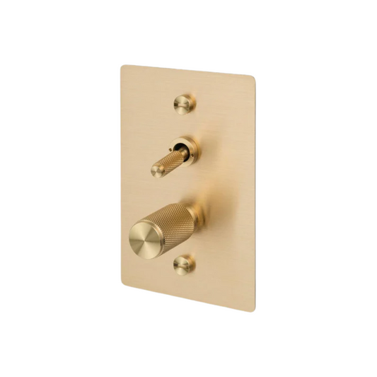 2G Toggle + Dimmer / Vertical / Cross / Brass