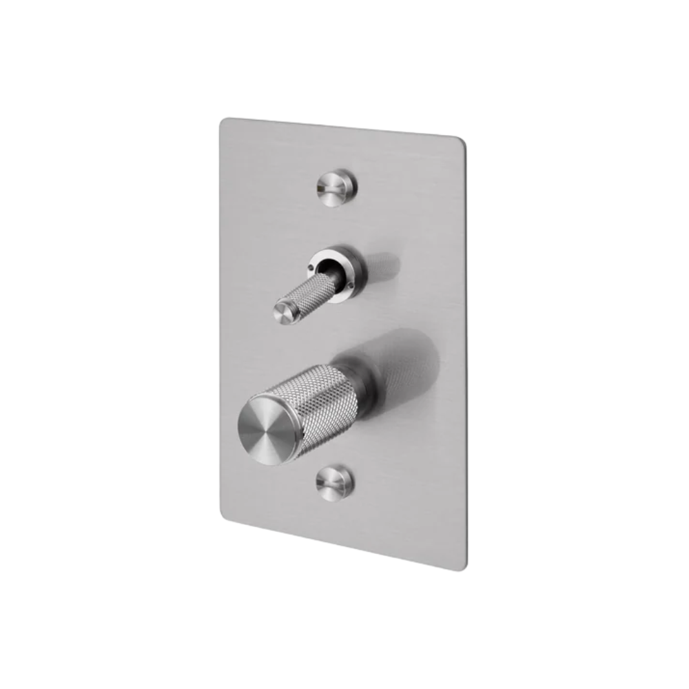 2G Toggle + Dimmer / Vertical / Cross / Steel