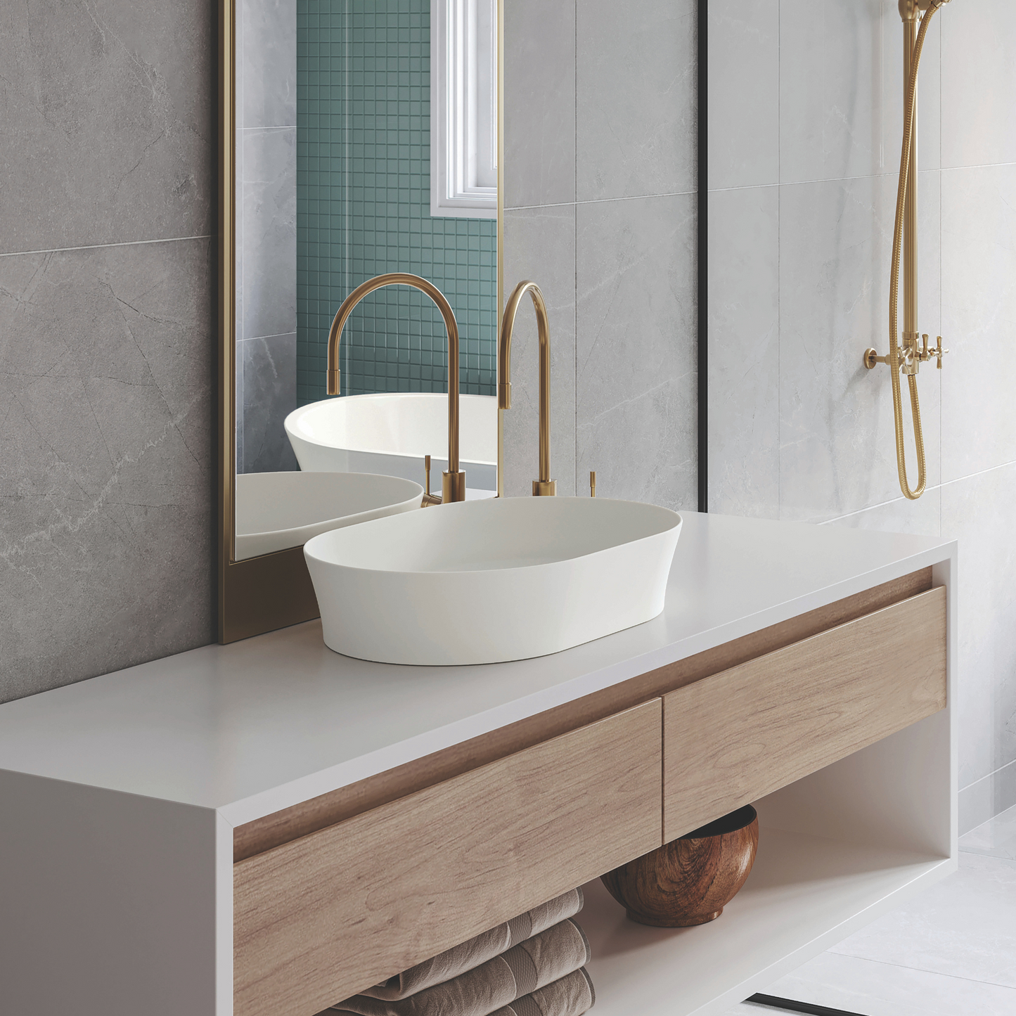 Fino 55 x 38 Above Counter Fireclay Basin Matte White