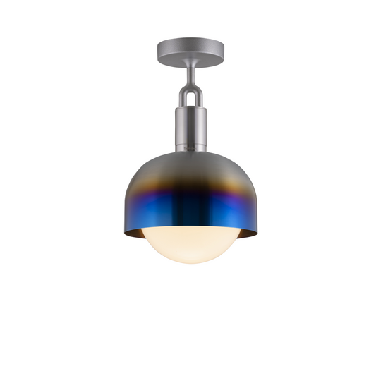 Forked Ceiling / Shade / Globe / Opal / Medium / Burnt Steel
