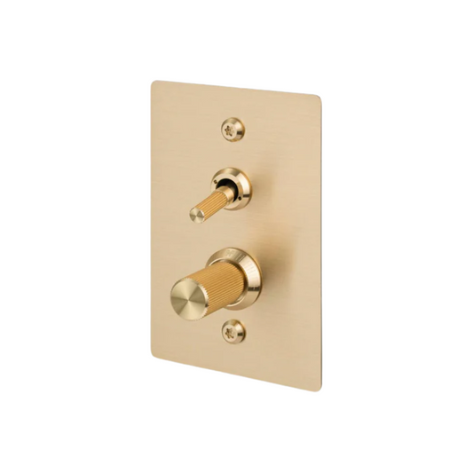 2G Toggle + Dimmer / Vertical / Linear / Brass