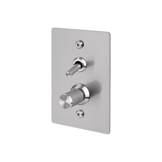 2G Toggle + Dimmer / Vertical / Linear / Steel