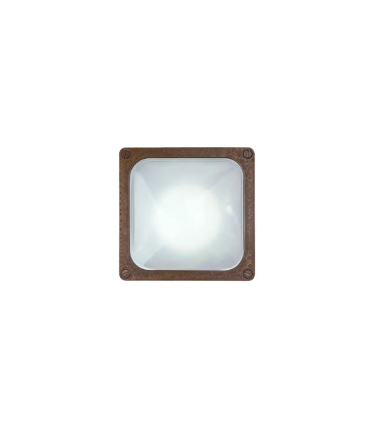Marina Brass Plain Square Bunker Light with White Glass