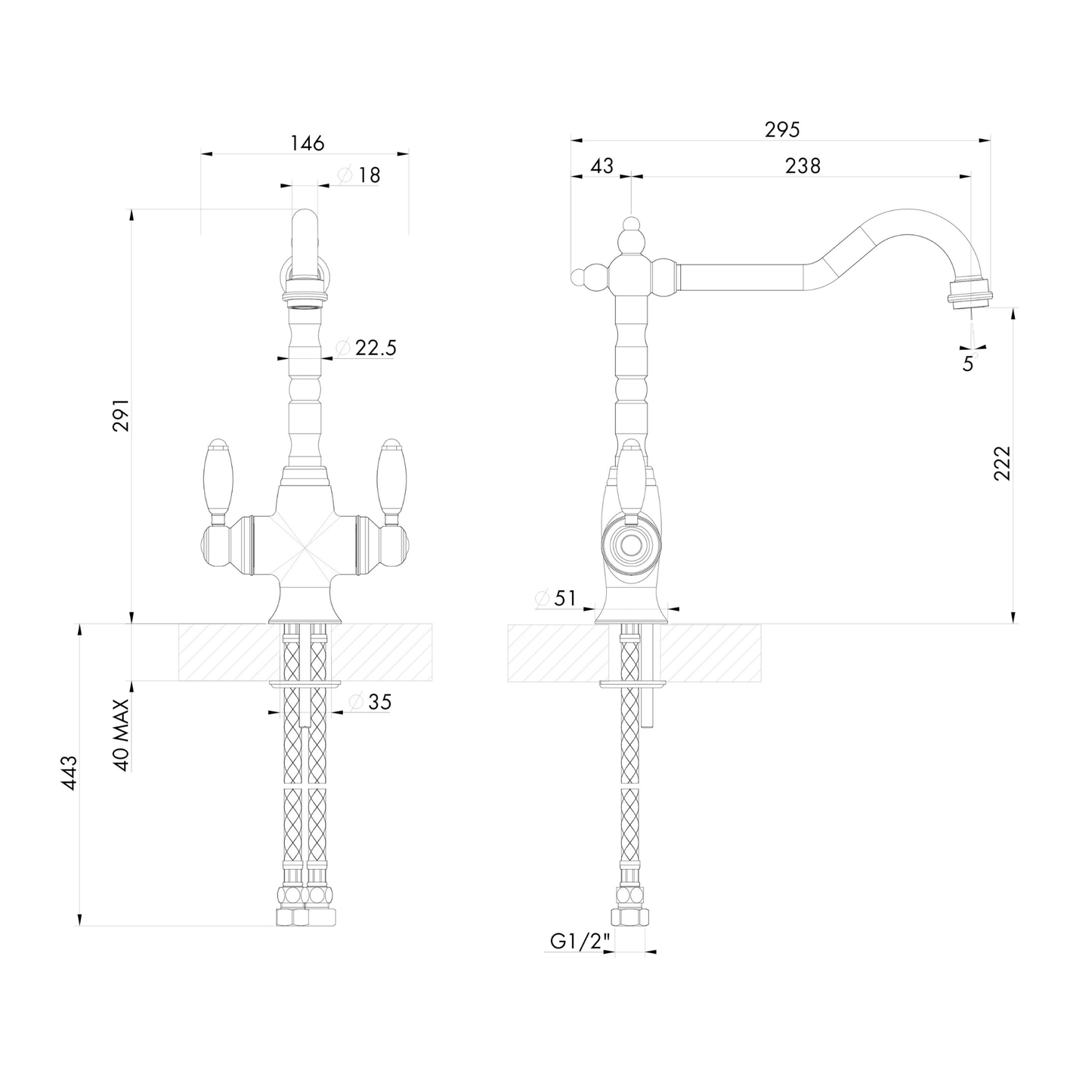 Providence Double Sink Mixer Brushed Brass