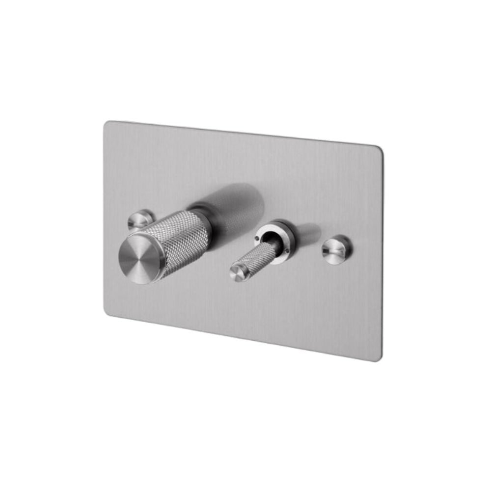 2G Toggle + Dimmer / Horizontal / Cross / Steel