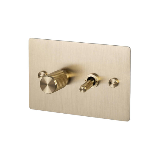 2G Toggle + Dimmer / Horizontal / Cross / Brass