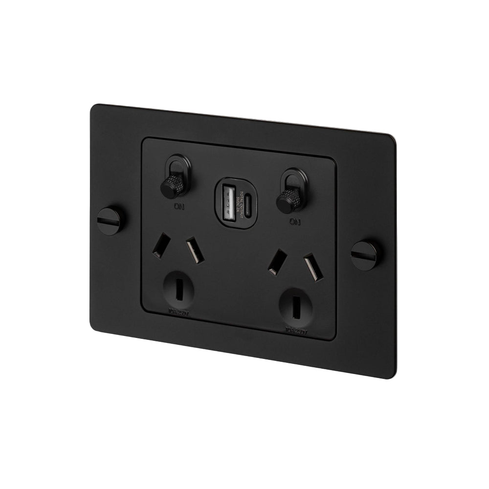 2G GPO Socket / USB A+C / Without Logo / Cross / Black