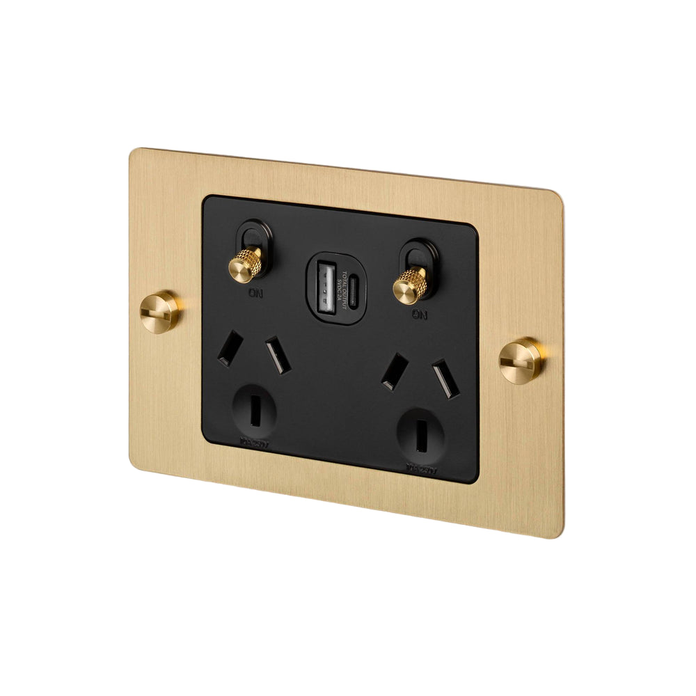 2G GPO Socket / USB A+C / Without Logo / Cross / Brass