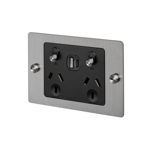 2G GPO Socket / USB A+C / Without Logo / Cross / Steel
