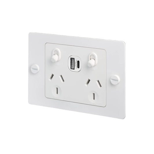 2G GPO Socket / USB A+C / Without Logo / Cross / White