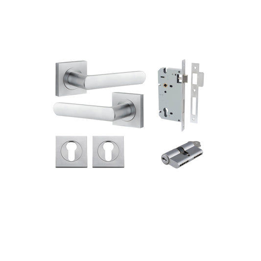 Osaka Lever on Square Rose Brushed Chrome Entrance Kit - Key/Key