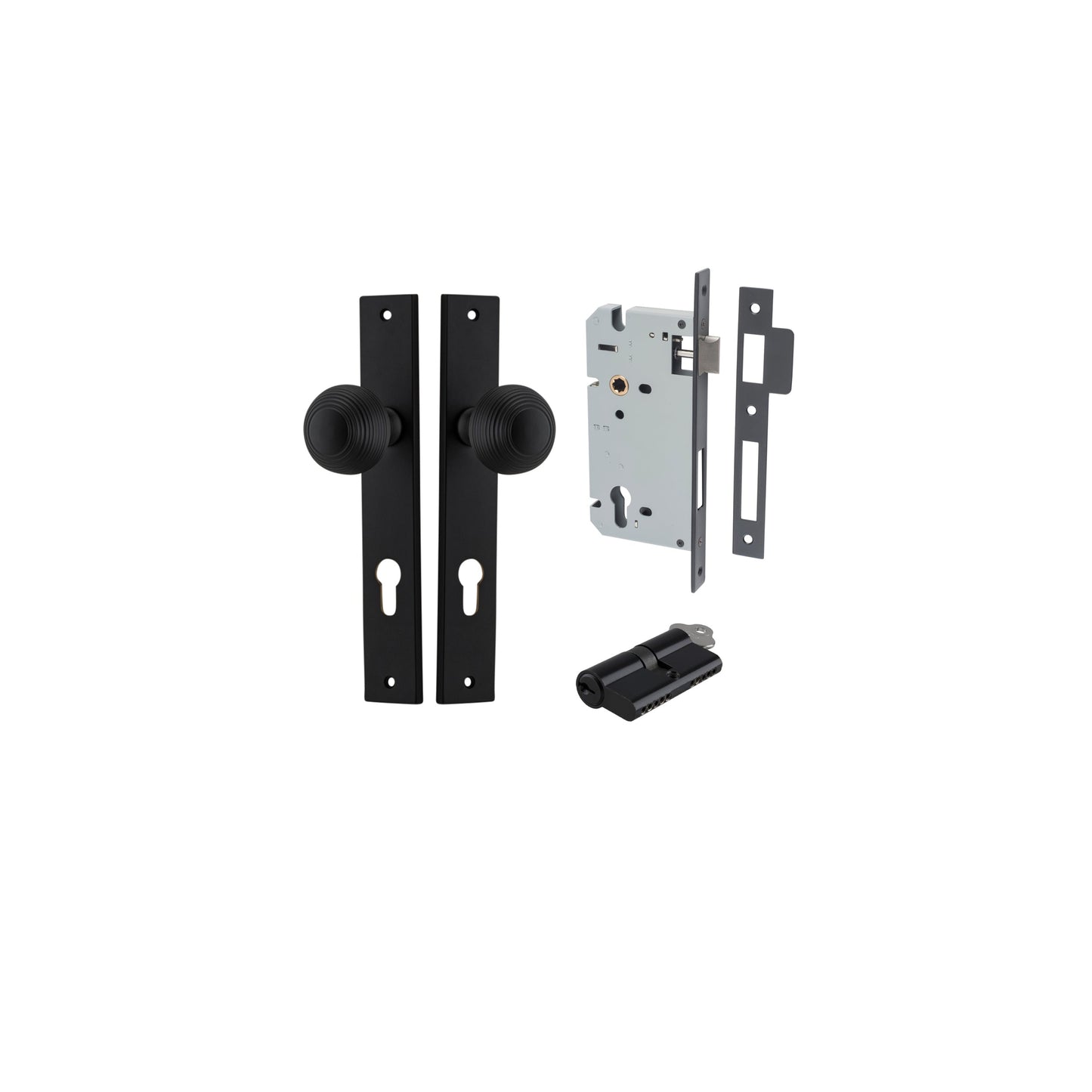 Guildford Knob Rectangular Matt Black Entrance Kit - Key/Key