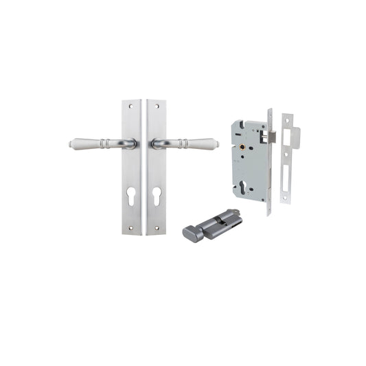 Sarlat Lever Rectangular Brushed Chrome Entrance Kit - Key/Thumb Turn
