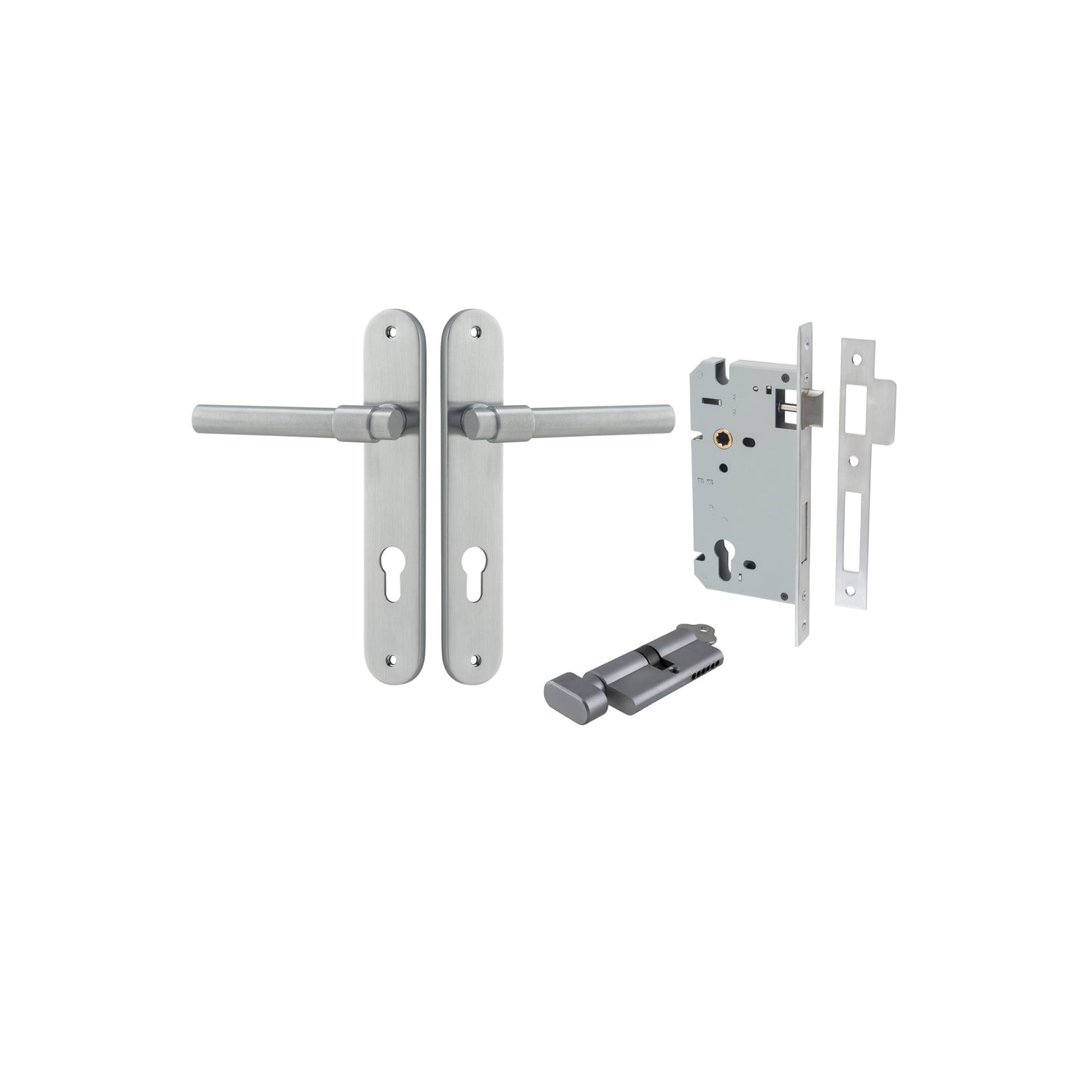 Helsinki Lever Oval Brushed Chrome Entrance Kit - Key/Thumb Turn