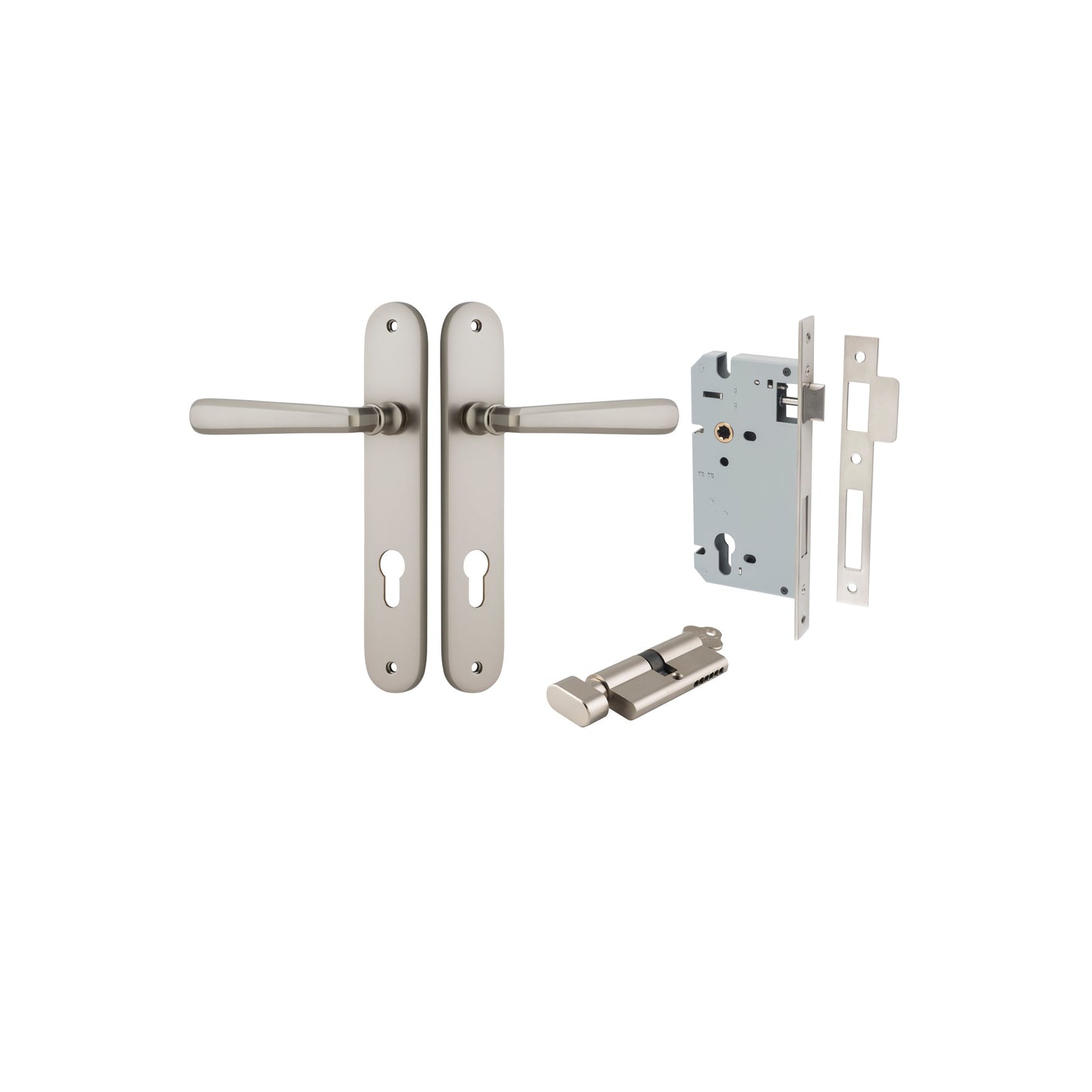 Copenhagen Lever Oval Satin Nickel Entrance Kit - Key/Thumb Turn
