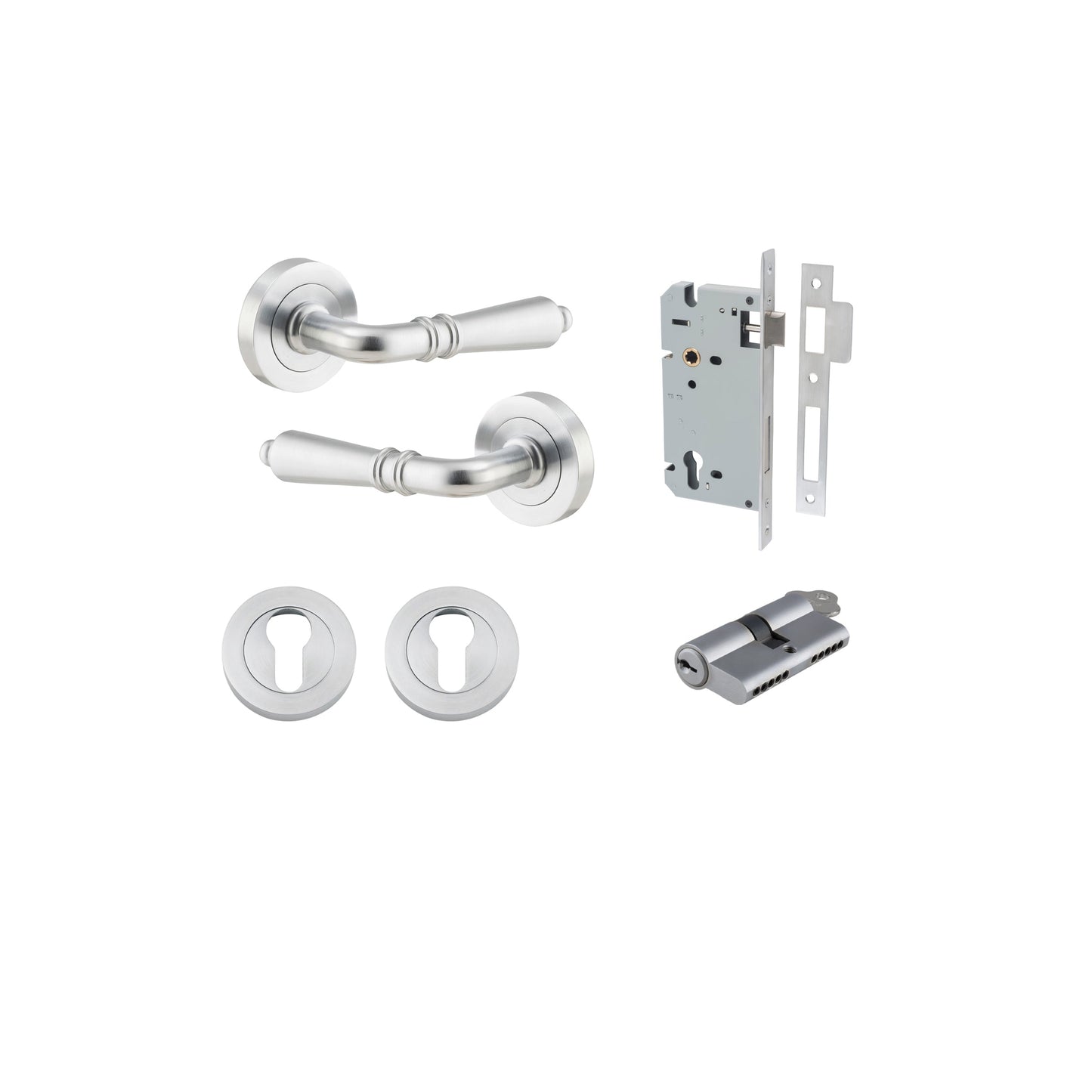 Sarlat Lever on Rose Brushed Chrome Entrance Kit - Key/Key