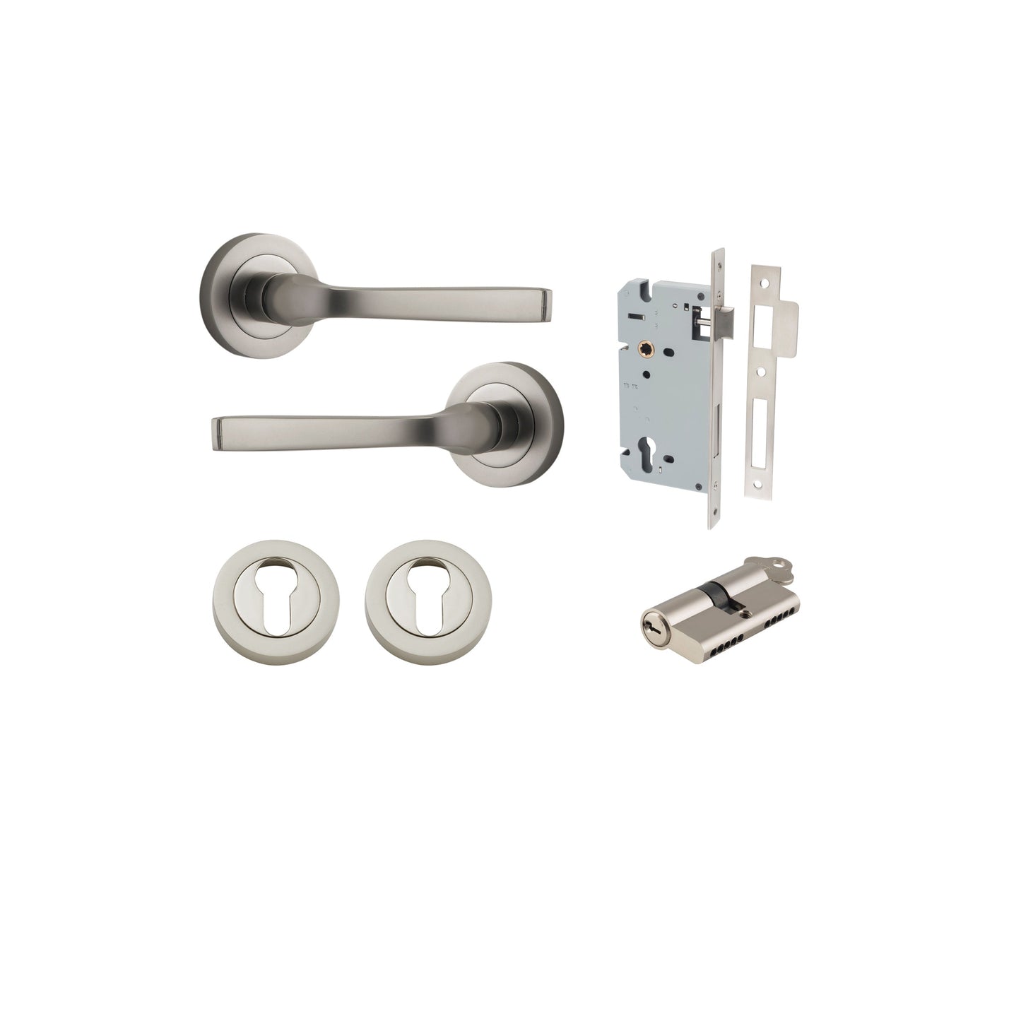 Annecy Lever on Rose Satin Nickel Entrance Kit - Key/Key