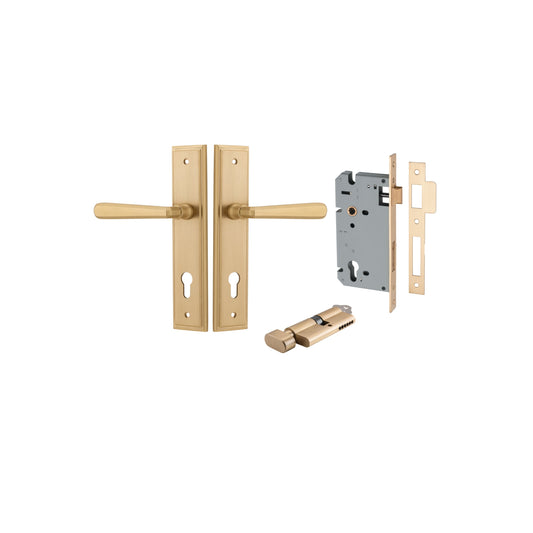 Copenhagen Lever Stepped Brushed Brass Entrance Kit - Key/Thumb Turn
