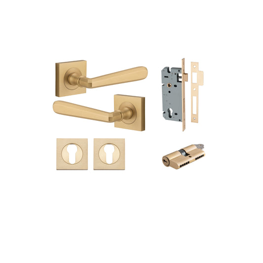Copenhagen Lever on Square Rose Brushed Brass Entrance Kit - Key/Key