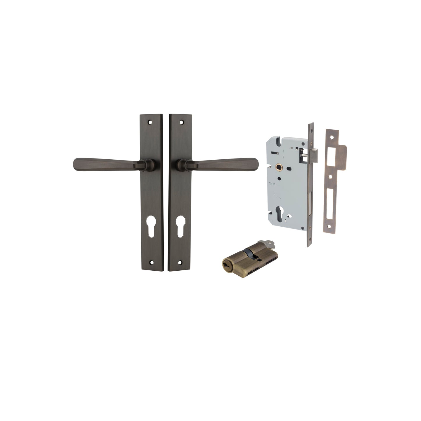 Copenhagen Lever Rectangular Signature Brass Entrance Kit - Key/Key