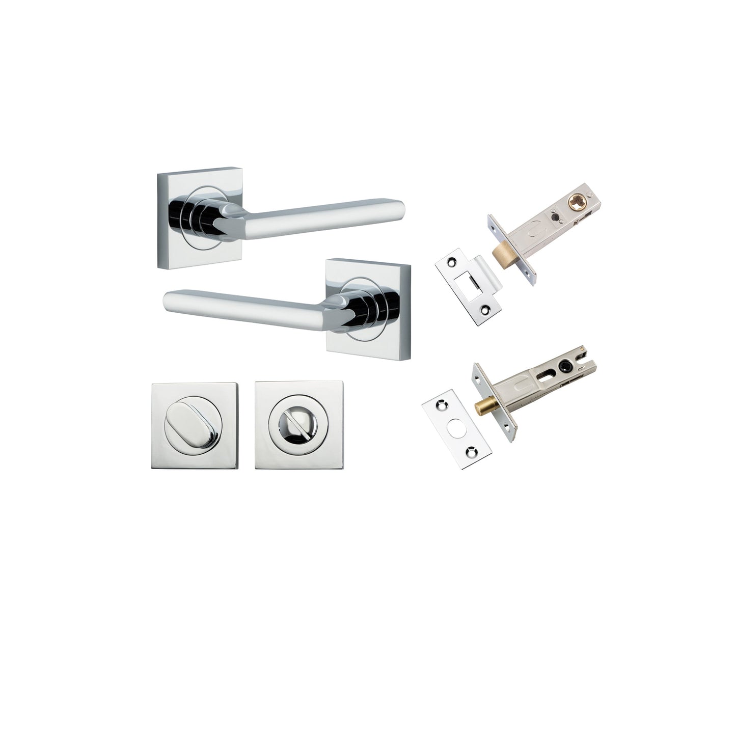 Baltimore Lever on Square Rose Polished Chrome Privacy Kit